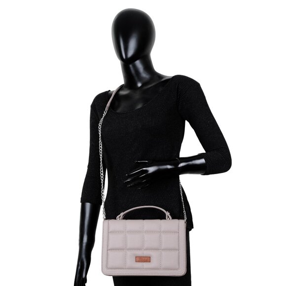 Women's Quilted Crossbody Sling Bag –Vegan Leather Mauve Top Shoulder Handle Bag - Picture 10 of 10